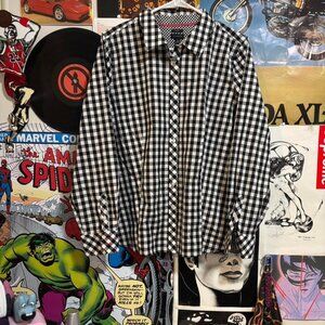 Black and white talbots checkered button-up shirt